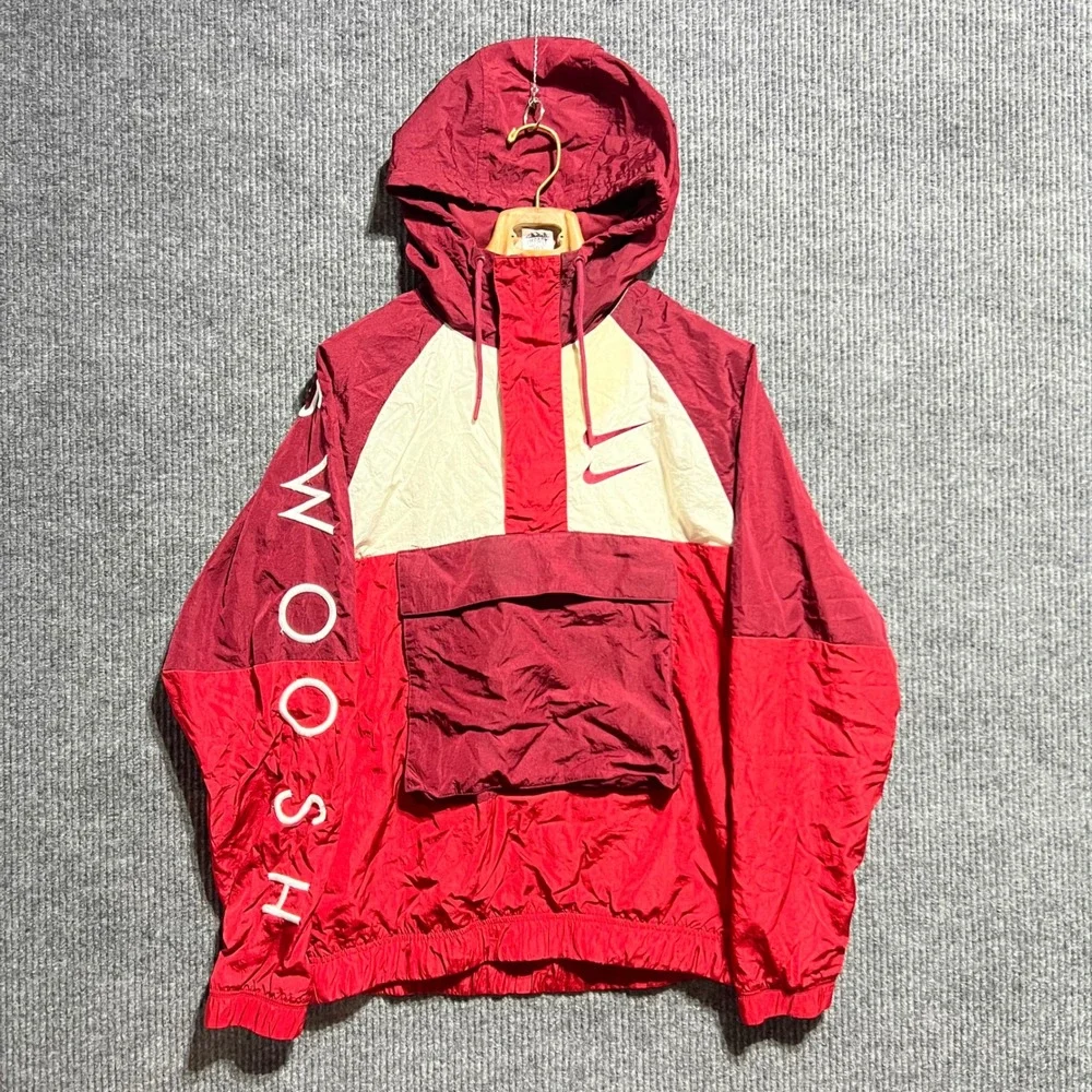 Vintage Nike Anorak Jacket Mens Large Red Double Swoosh Windbreaker Pullover‎
